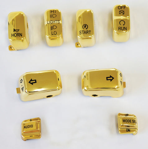 Custom Chrome 8PCS Hand Button Cover Switch Caps Chrome Gold Fit For Harley Touring w/Radio Control