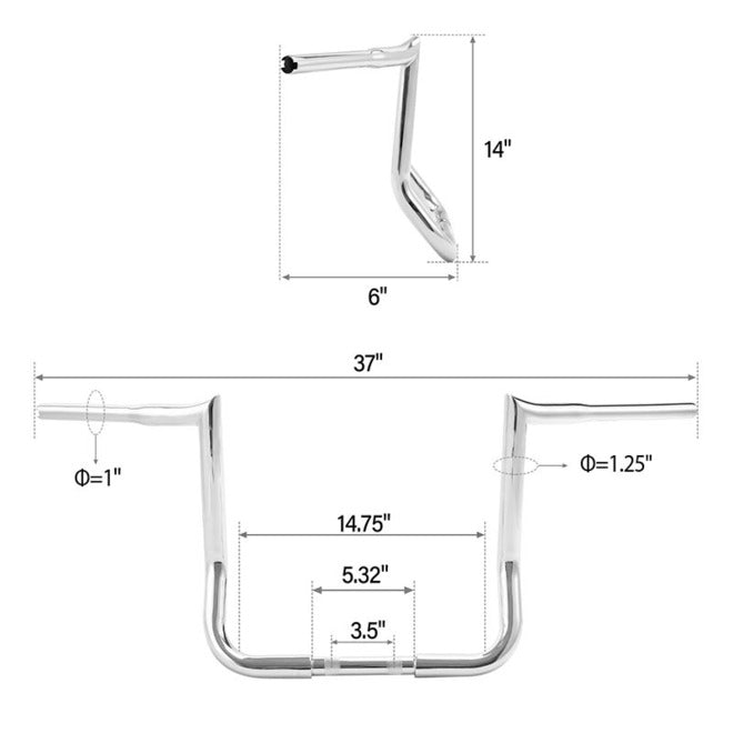 Santee 14" Rise Handlebar 1.25"Ape Hanger Bar Fit For Harley Touring FLHT 1982-up Gloss Black Chrome