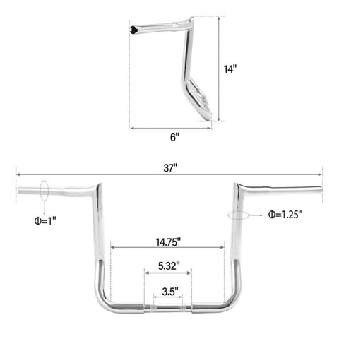 Santee 14" Rise Handlebar 1.25"Ape Hanger Bar Fit For Harley Touring FLHT 1982-up Gloss Black Chrome