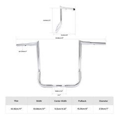 Santee 17" Rise Handlebar 1.25"Ape Hanger Bar Fit For Harley Touring FLHT 1982-up Gloss Black Chrome