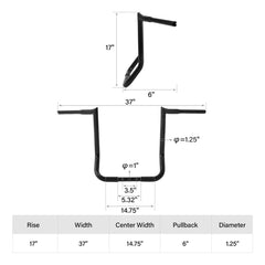 Santee 17" Rise Handlebar 1.25"Ape Hanger Bar Fit For Harley Touring FLHT 1982-up Gloss Black Chrome
