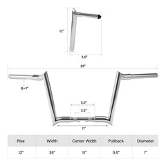 Santee 1.25" Ape Hangers 12" Rise Handlebar Fits For Harley Softail Sportster XL Chrome Gloss Black