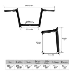 Santee 1.25" Ape Hangers 12" Rise Handlebar Fits For Harley Softail Sportster XL Chrome Gloss Black