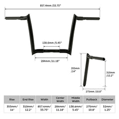 Santee 1.25" Ape Hangers 14" Rise Handlebar Fits For Harley Softail Sportster XL Chrome Gloss Black