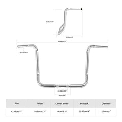 Santee 17" Rise Dresser Handlebar 1.25"Ape Hanger Bar Chrome Matte Black Fit For Harley Touring 82+
