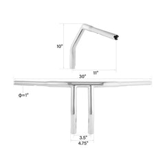 Santee 10" Rise 1-1/4" T-Bar Handlebar Chrome Black Fit For Harley with 3.5" Center to Center Hole