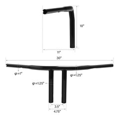 Santee 10" Rise 1-1/4" T-Bar Handlebar Chrome Black Fit For Harley with 3.5" Center to Center Hole