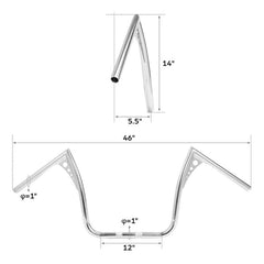 Custom Chrome 1"Handlebar 14" Rise Ape Hanger Bar Chrome Gloss Black Fits For 82-13 Harley Touring FLH/FLHT Black