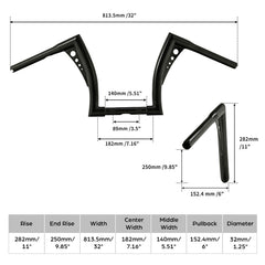 Custom Chrome 1.25" Fat Handlebar 11" Rise Hanger Bar Chrome Gloss Black Fit For Harley Electra Glide FLHT