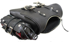 La Rosa Design Black Brown  Leather Zipper Left Swing Arm Solo SaddleBag W/Bottle For Harley Sportster