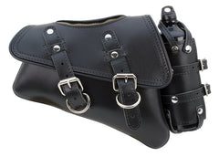 La Rosa Design Black Brown  Leather Zipper Left Swing Arm Solo SaddleBag W/Bottle For Harley Sportster