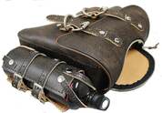 La Rosa Design Black Brown  Leather Zipper Left Swing Arm Solo SaddleBag W/Bottle For Harley Sportster