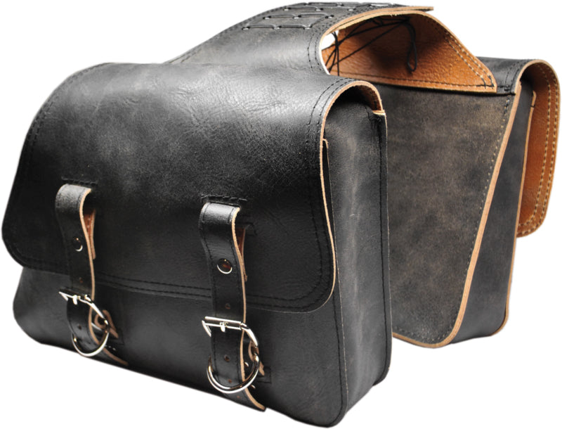 La Rosa Design Universal Motorcycle Throw Over Panniers Saddle Bag Set For Harley Black Brown Leather