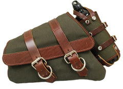 La Rosa Design Canvas Right Left Saddlebag W/Fuel Bottle Fit For Harley Sportster 2004-Up Army Green