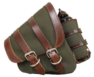 La Rosa Design Canvas Right Left Saddlebag Swing Arm Bag W/Fuel Bottle for Harley Softail 1986+