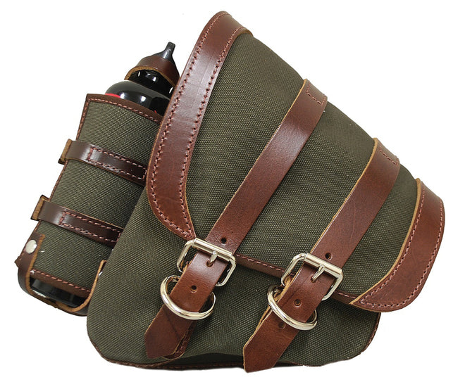 La Rosa Design Canvas Right Left Saddlebag Swing Arm Bag W/Fuel Bottle for Harley Softail 1986+