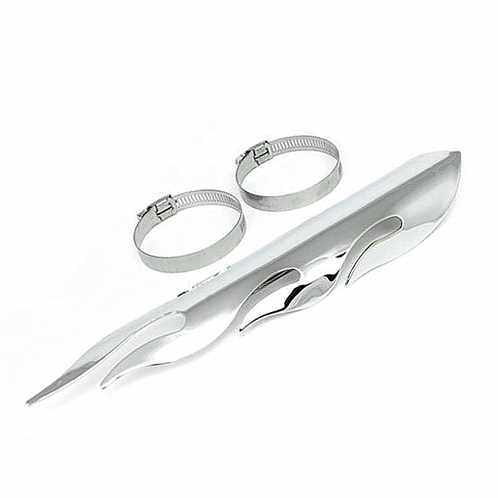 Custom Chrome 11-3/4" Chrome Flame Universal Exhaust Heat Shield Cover W/ Clamps For 2" Pipes