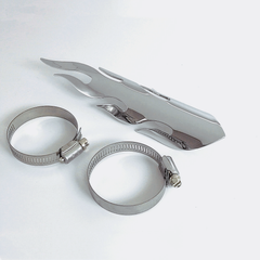 Custom Chrome 8" Chrome Flame Universal Exhaust Heat Shield Cover With Clamps For 1-3/4" Pipes
