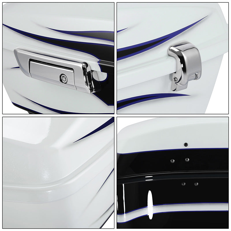 HR3 White Amethyst With Black Licorice Flames 13.7" King Size Touring Trunk Luggage For 15-24 Harley Touring