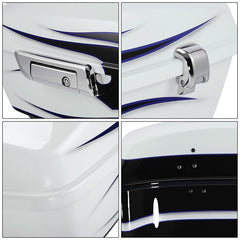 HR3 White Amethyst With Black Licorice Flames 13.7" King Size Touring Trunk Luggage For 15-24 Harley Touring