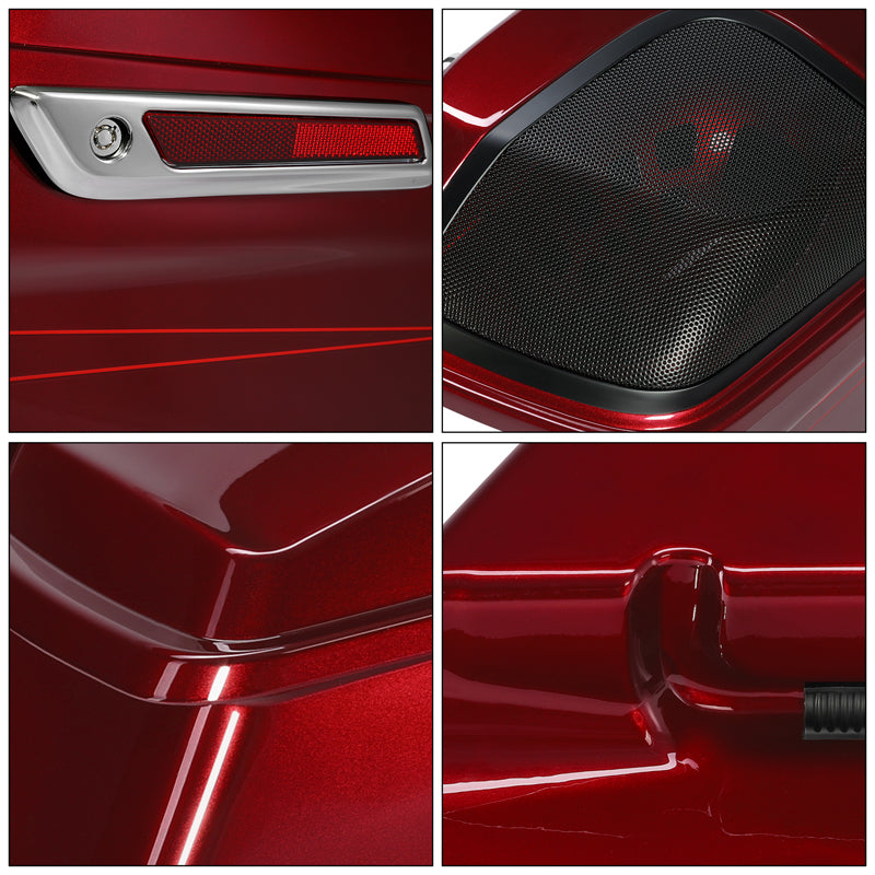 HR3 Velocity Red Sunglo 5" Stretched Extended Saddlebags with Speaker Lids For Harley Touring 2014-2023