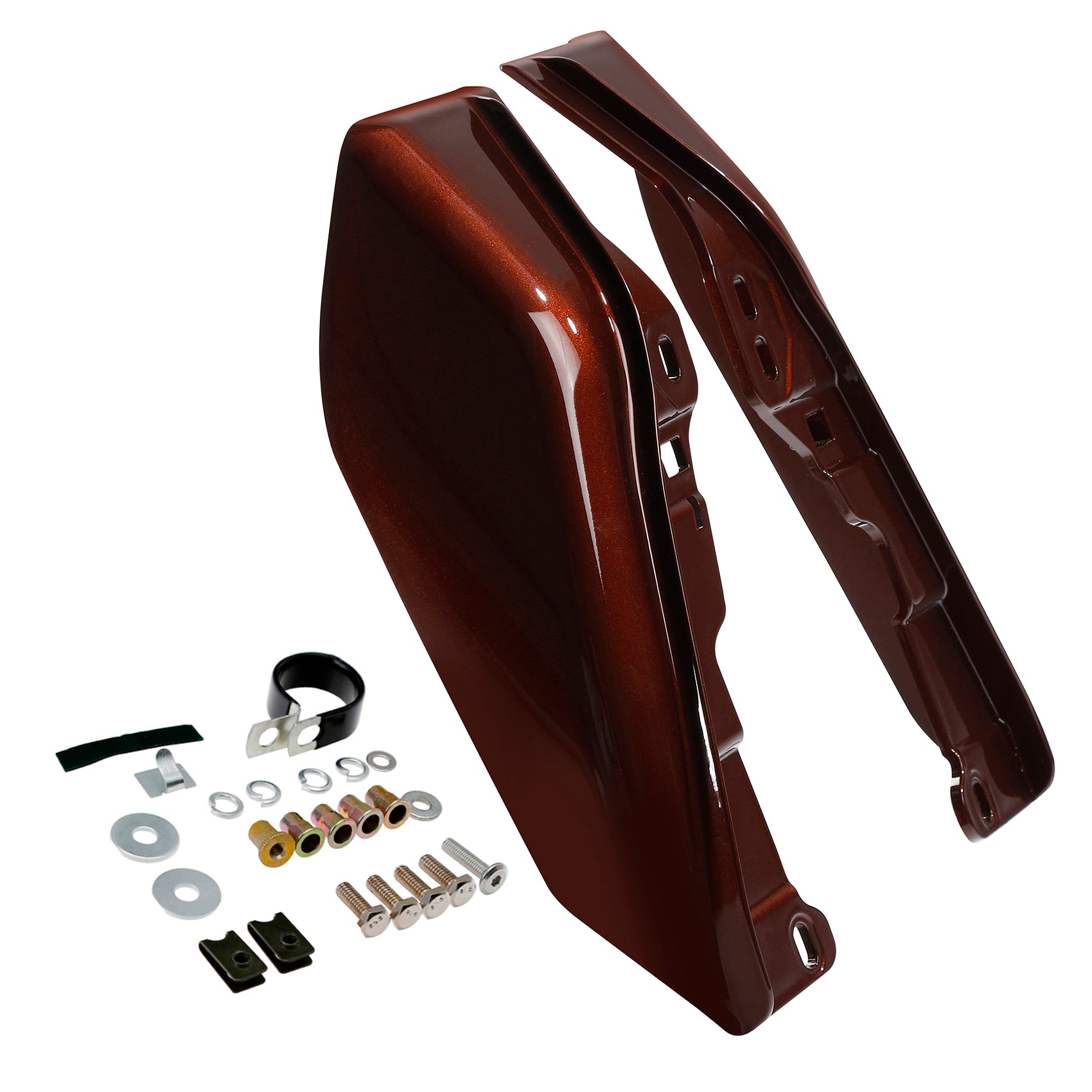 HR3 Auburn Sunglo & Black Hole With Rich Bourbon Mid Frame Air Heat Deflectors For Harley Touring and Trike Models 09-24
