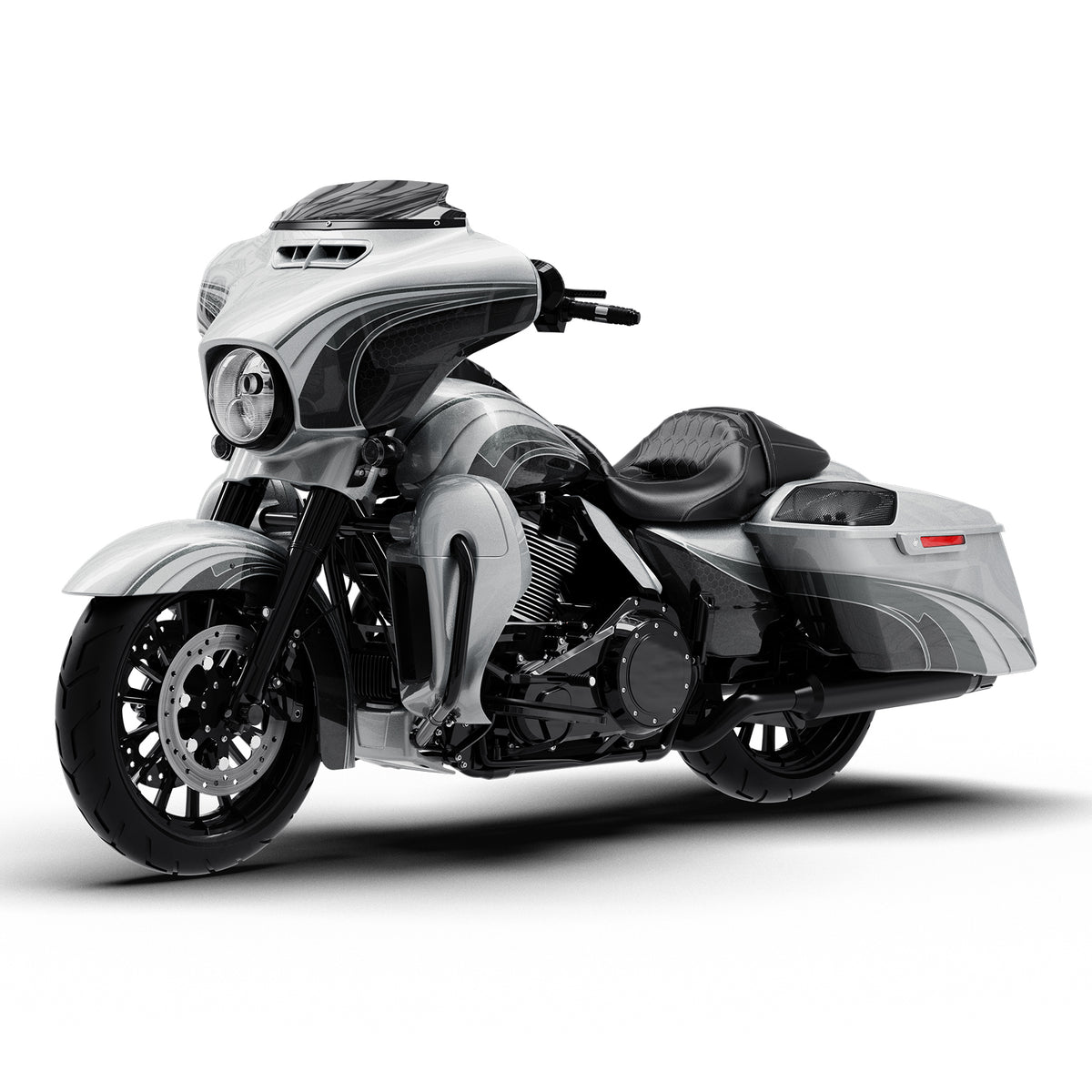 HR3 Silver / Black Honeycomb Fade Complete Body Fairing Kit For Harley CVO Street Glide FLHXSE 14-23