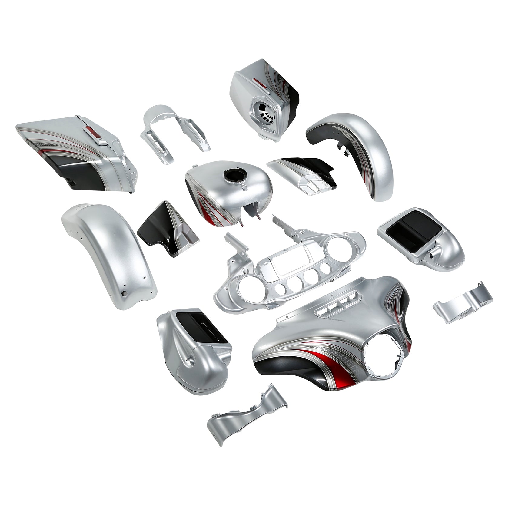 HR3 Candy Red / Silver Honeycomb Fade Complete Body Fairing Kit For Harley CVO Street Glide FLHXSE 14-23