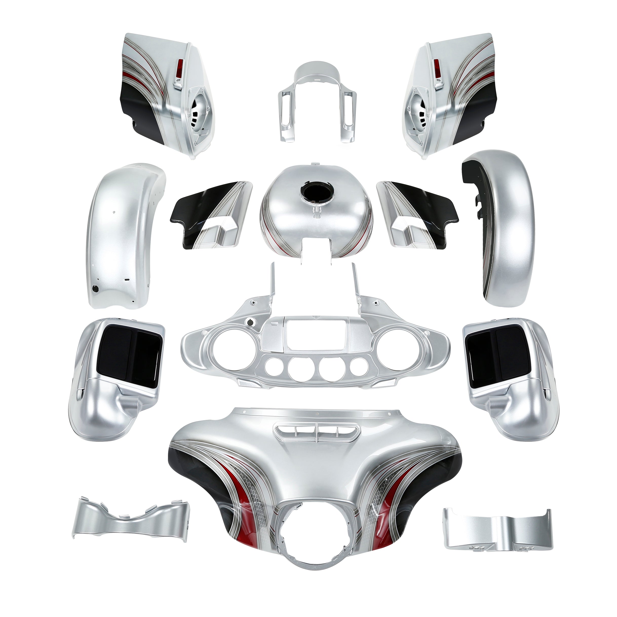 HR3 Candy Red / Silver Honeycomb Fade Complete Body Fairing Kit For Harley CVO Street Glide FLHXSE 14-23