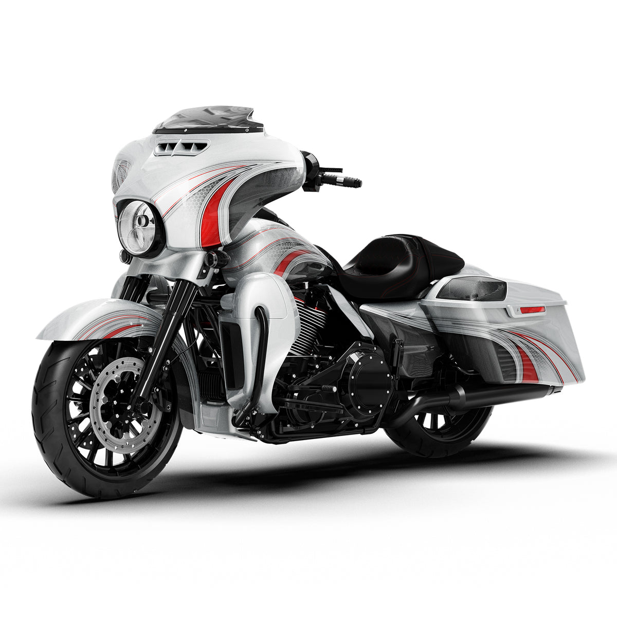 HR3 Candy Red / Silver Honeycomb Fade Complete Body Fairing Kit For Harley CVO Street Glide FLHXSE 14-23