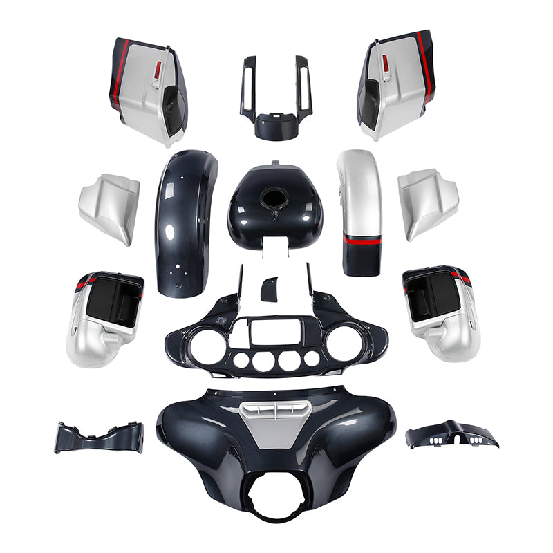 HR3 Charred Steel & Lightning Silver Complete Body Fairing Kit For Harley CVO Street Glide FLHXSE 14-23