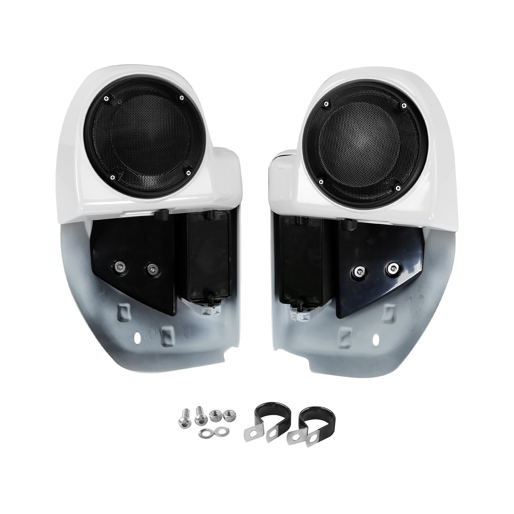 HR3 Salt Pearl & Black Tempest Vented Lower Fairing Kit With 6.5" Speaker Pods For Harley Touring models 2014-2024
