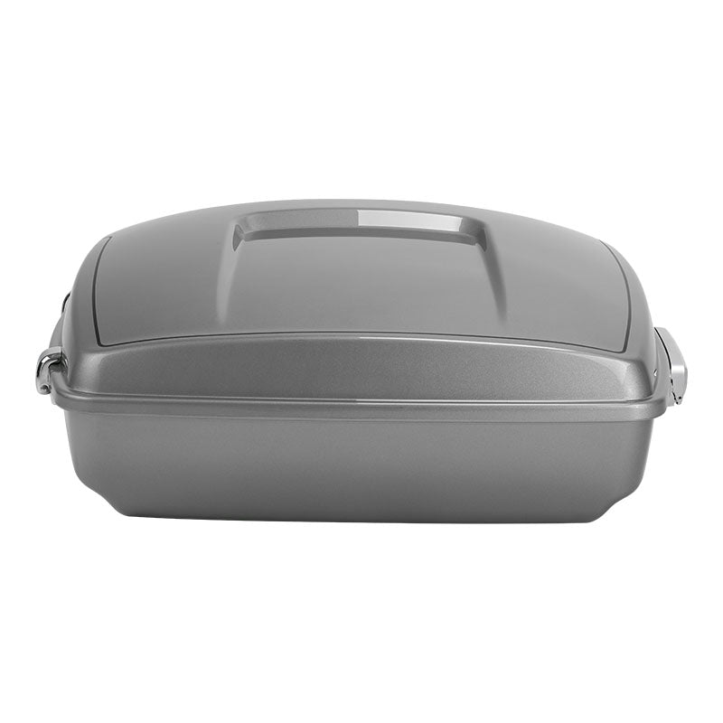 HR3 Dark Platinum Pinstripe 10.7" Chopped Style Touring Trunk Luggage For 14-24 Harley Touring