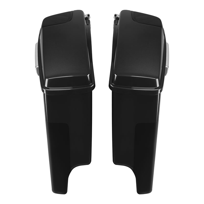 HR3 Dark Alloy / Black Denim 5" Stretched Extended Saddlebags with speaker lids For Harley Touring 2014-2023