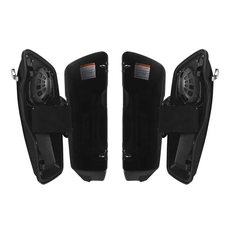 HR3 Dark Alloy / Black Denim 5" Stretched Extended Saddlebags with speaker lids For Harley Touring 2014-2023