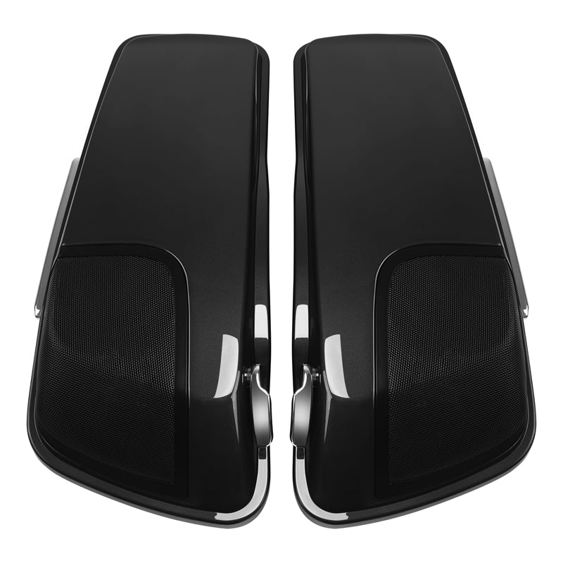 HR3 Dark Alloy / Black Denim 5" Stretched Extended Saddlebags with speaker lids For Harley Touring 2014-2023