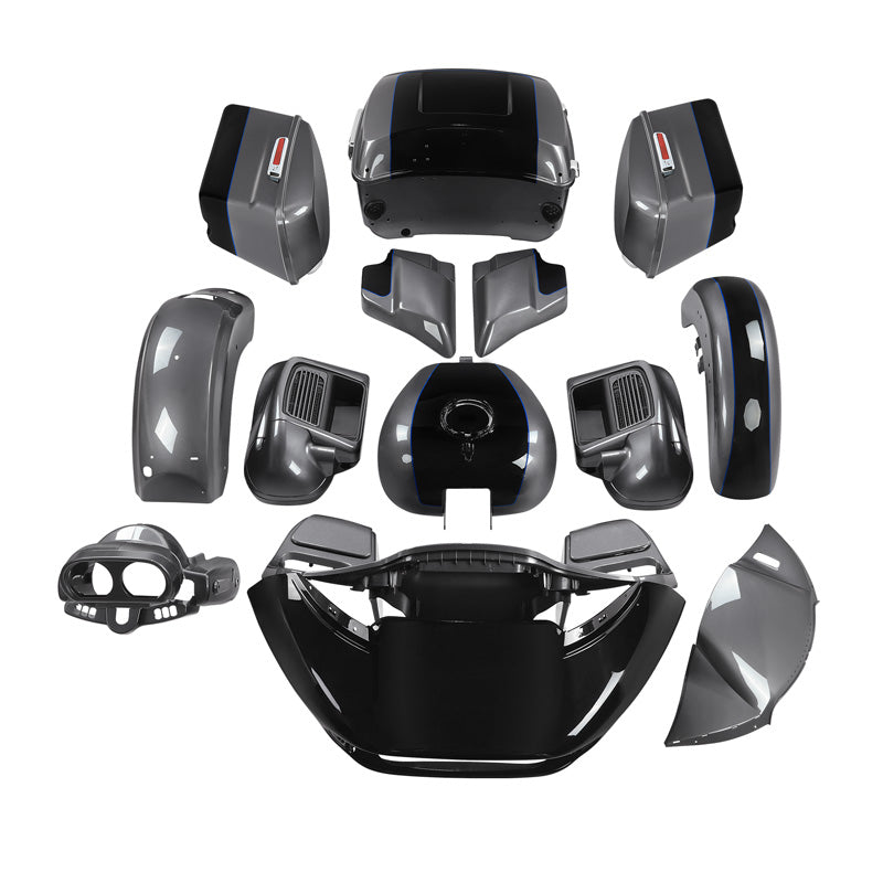 HR3 Gauntlet Gray Metallic / Vivid Black Complete Body Fairing Kit For Harley Road Glide Limited FLTRK 15-23