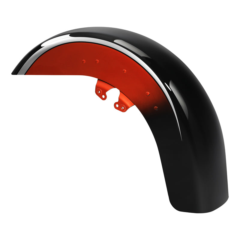 HR3 Sunset Orange / Sunset Black Fade Motorcycle 18" Wide Tire Front Mudguard Fender For Harley Touring Models 2014-2023