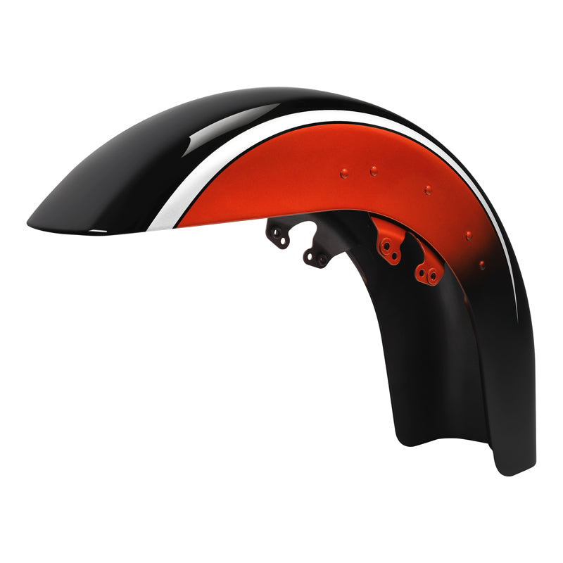 HR3 Sunset Orange / Sunset Black Fade Motorcycle 18" Wide Tire Front Mudguard Fender For Harley Touring Models 2014-2023