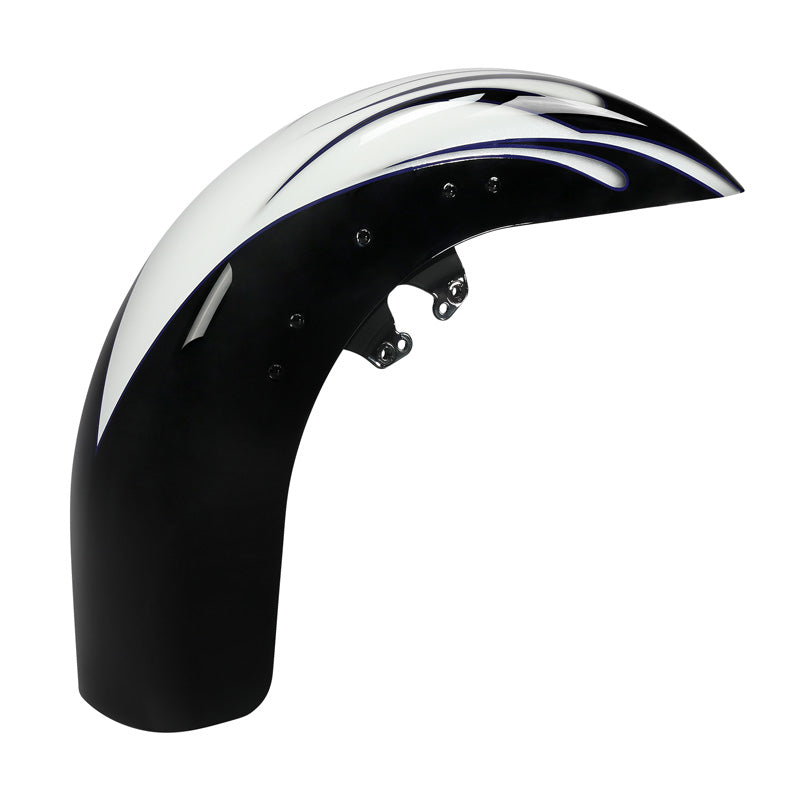HR3 White Amethyst With Black Licorice Flames Motorcycle 18" Wide Tire Front Mudguard Fender For Harley Touring Models 2014-2023