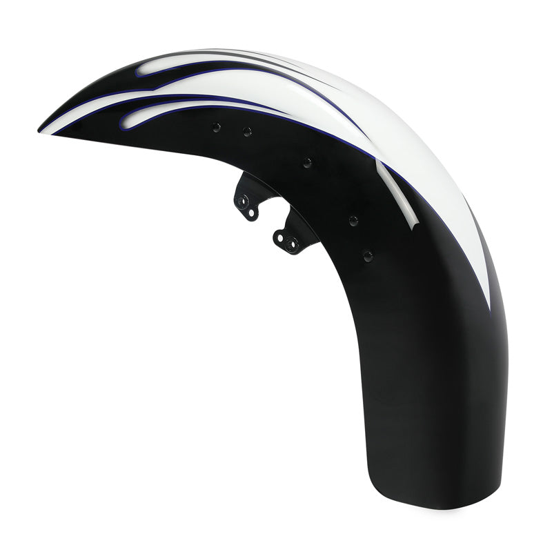 HR3 White Amethyst With Black Licorice Flames Motorcycle 18" Wide Tire Front Mudguard Fender For Harley Touring Models 2014-2023