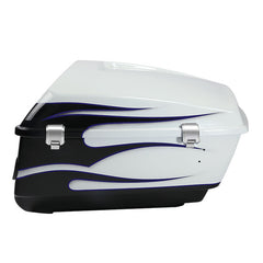 HR3 White Amethyst With Black Licorice Flames King Size Touring Trunk Luggage with Speaker For 14-24 Harley Touring Cut Outs