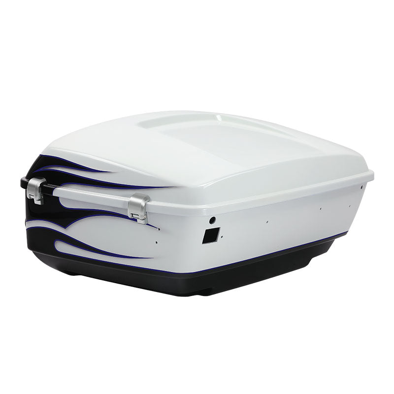 HR3 White Amethyst With Black Licorice Flames King Size Touring Trunk Luggage with Speaker For 14-24 Harley Touring Cut Outs