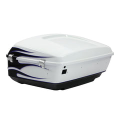 HR3 White Amethyst With Black Licorice Flames King Size Touring Trunk Luggage with Speaker For 14-24 Harley Touring Cut Outs