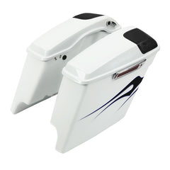 HR3 White Amethyst With Black Licorice Flames 5" Stretched Extended Saddlebags with 5*7" speaker lids For Harley Touring 2014-2023
