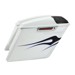 HR3 White Amethyst With Black Licorice Flames 5" Stretched Extended Saddlebags with 5*7" speaker lids For Harley Touring 2014-2023