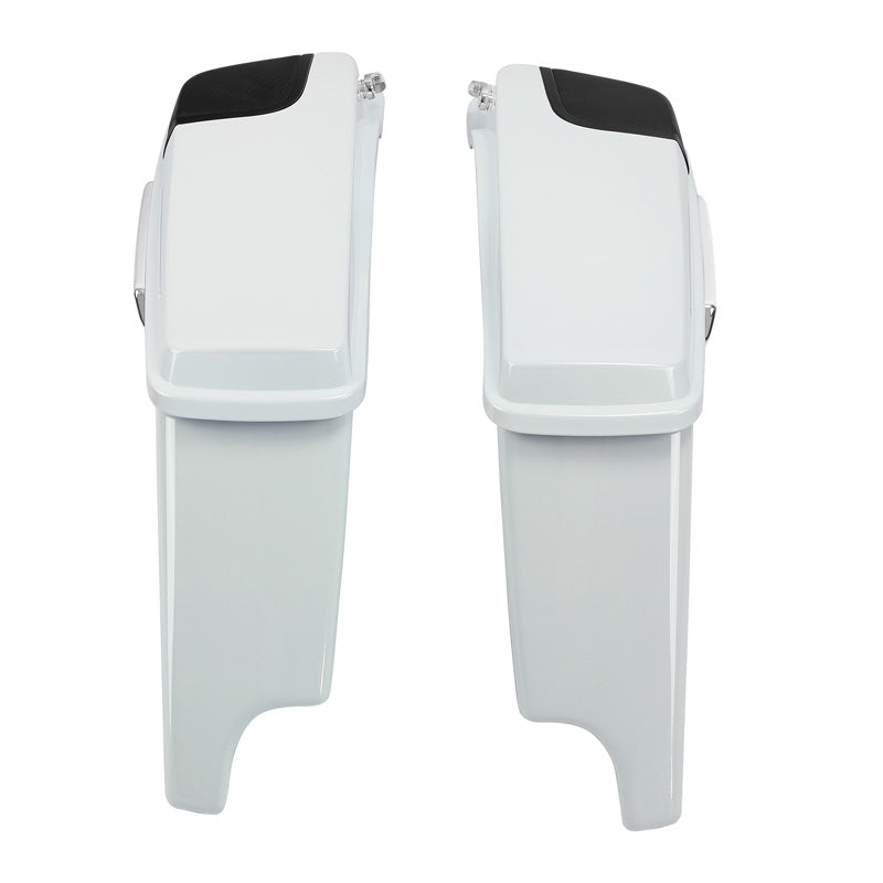 HR3 White Amethyst With Black Licorice Flames 5" Stretched Extended Saddlebags with 5*7" speaker lids For Harley Touring 2014-2023