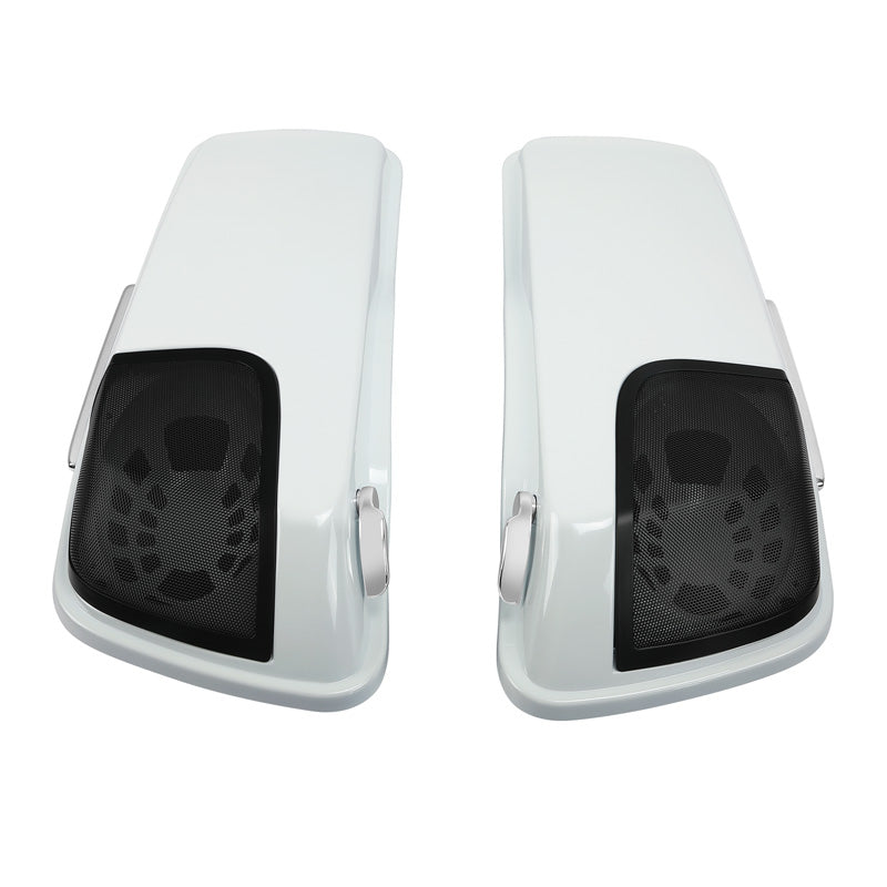 HR3 White Amethyst With Black Licorice Flames 5" Stretched Extended Saddlebags with 5*7" speaker lids For Harley Touring 2014-2023