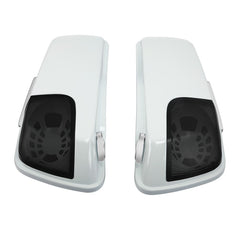 HR3 White Amethyst With Black Licorice Flames 5" Stretched Extended Saddlebags with 5*7" speaker lids For Harley Touring 2014-2023