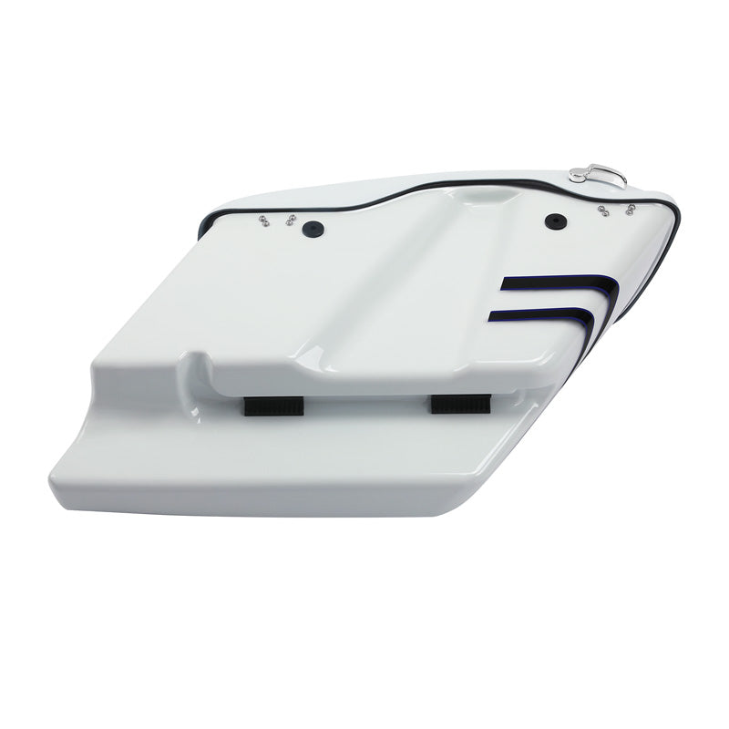 HR3 White Amethyst With Black Licorice Flames 5" Stretched Extended Saddlebags with 5*7" speaker lids For Harley Touring 2014-2023